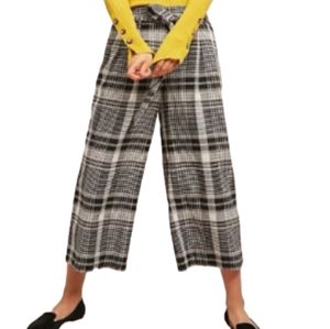 anthropologie ett twa luca plaid bow waist wide leg crop pants size 10